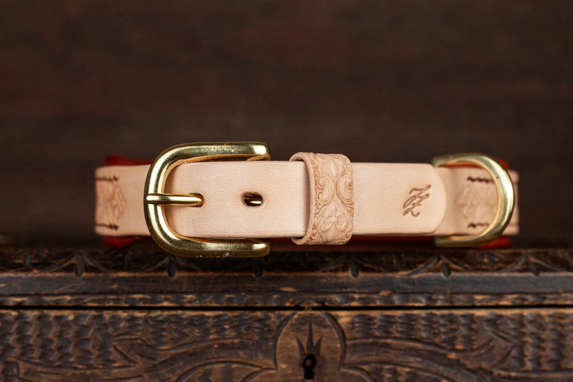 Hundehalsband Leder punziert Natur