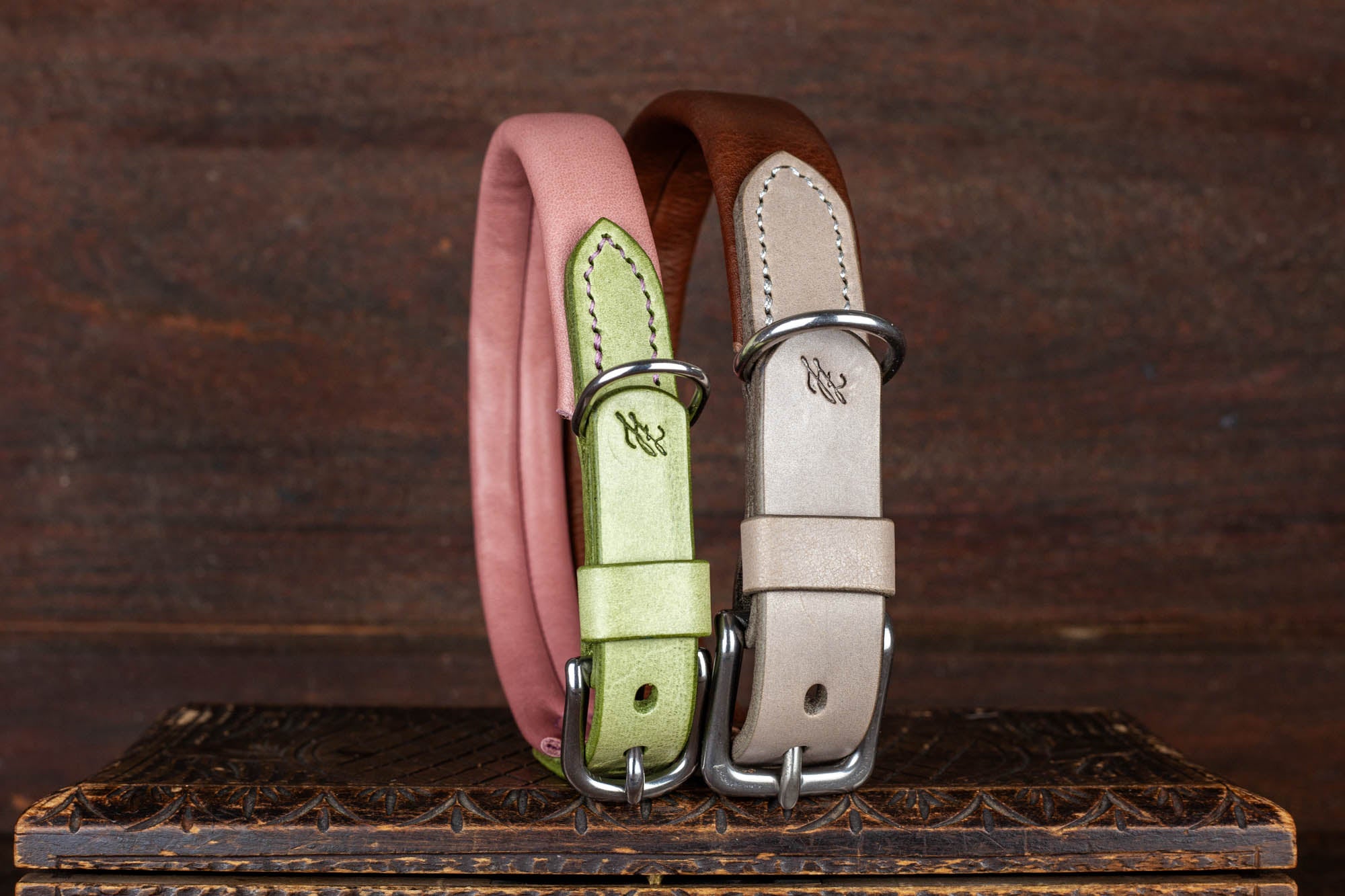 Hundehalsband aus Leder Altrosa Braun