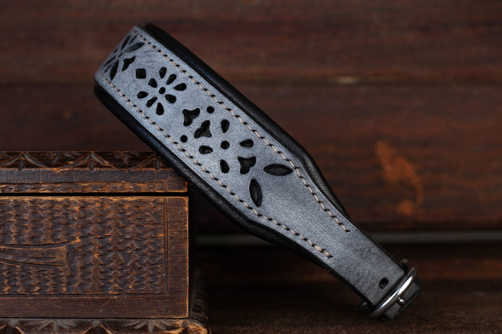 Lederhalsband Schwarz Grau