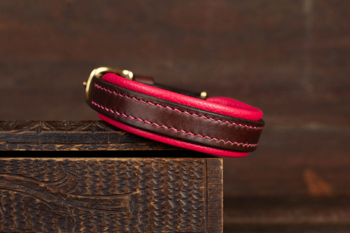 Lederhalsband Braun Pink