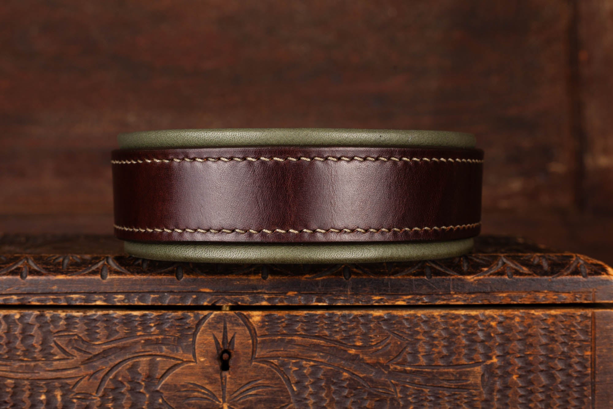 Hundehalsband Leder Dunkelbraun Olivgrün Halsband