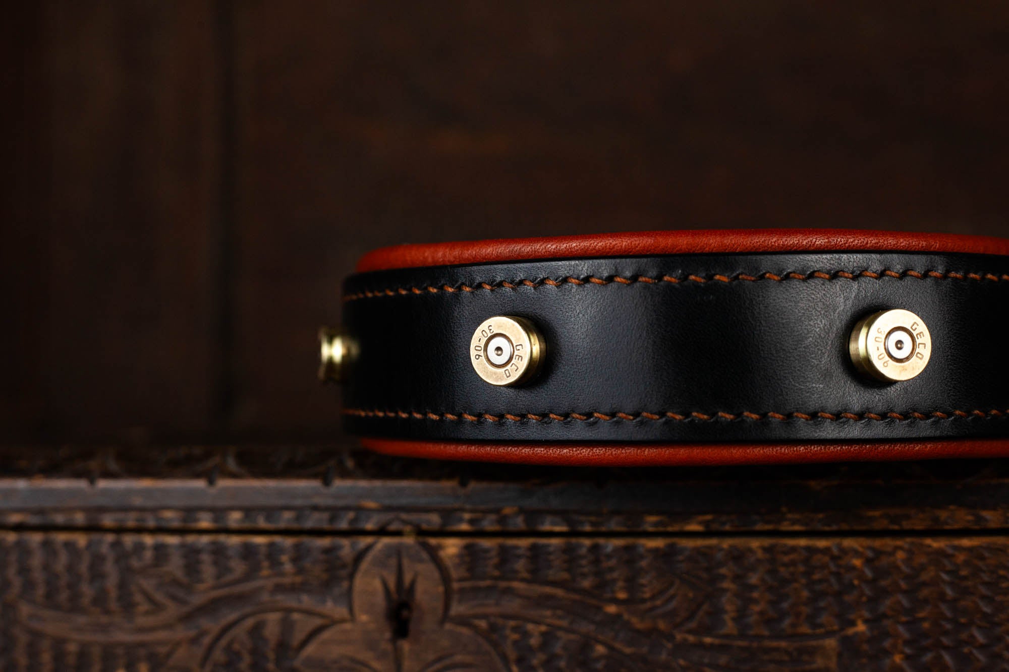 Handgefertigtes Halsband Leder Patronenhülsen Jagdhund