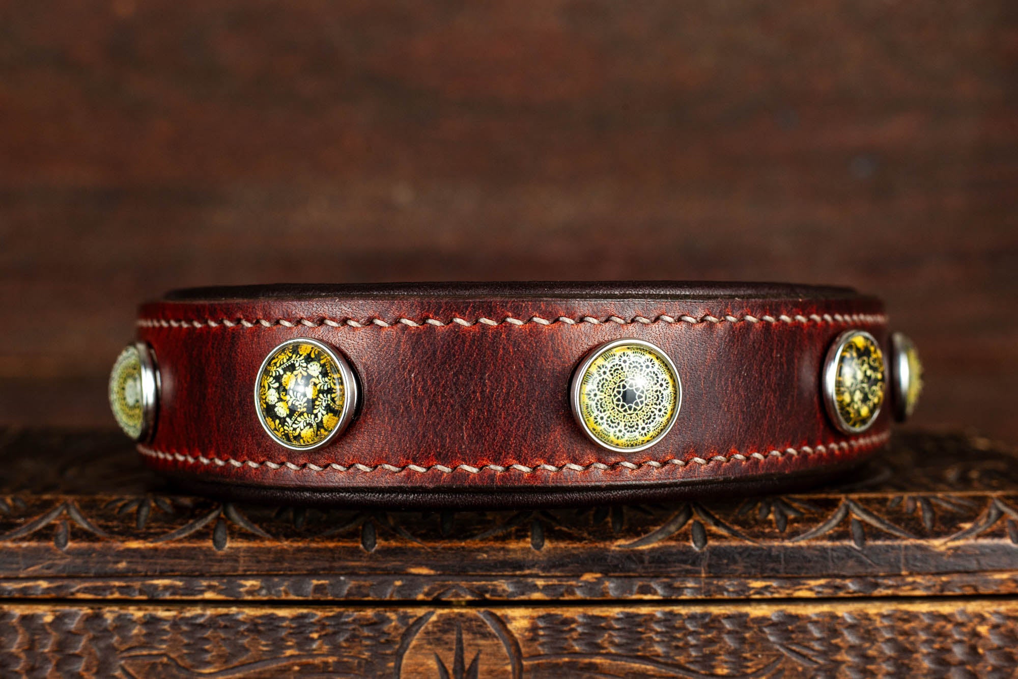 Lederhalsband Hundehalsband Halsband mit bunten Motiven bunt Muster Druckknöpfe wechselbar