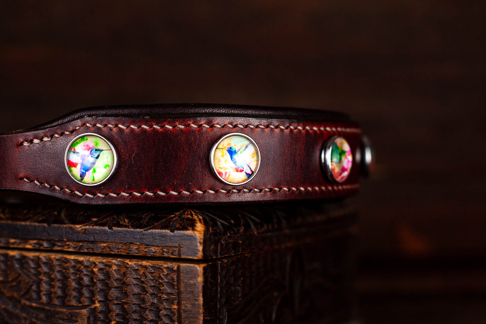 Halsband Lederhalsband Motiv bunt Kolibri