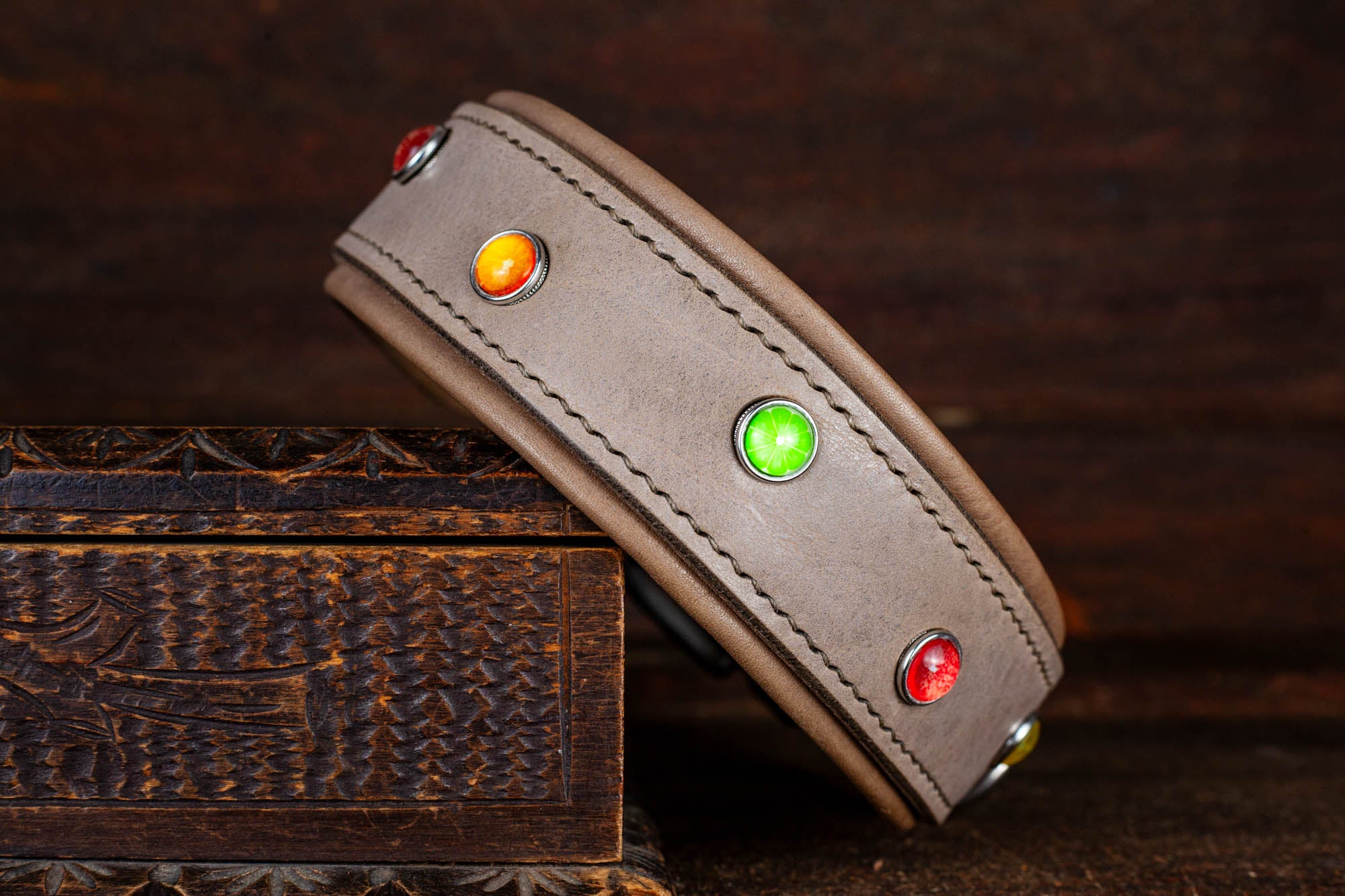 Hundehalsband Halsband Lederhalsband mit bunten Früchten Zitrone Limette