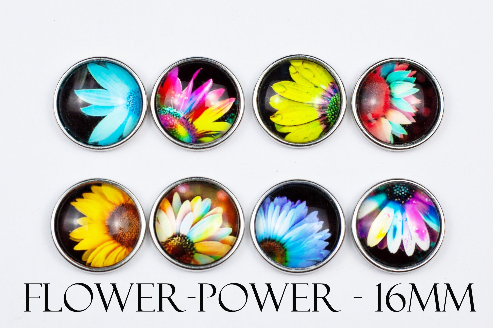 Chunks Glas Cabochons Blumen bunt