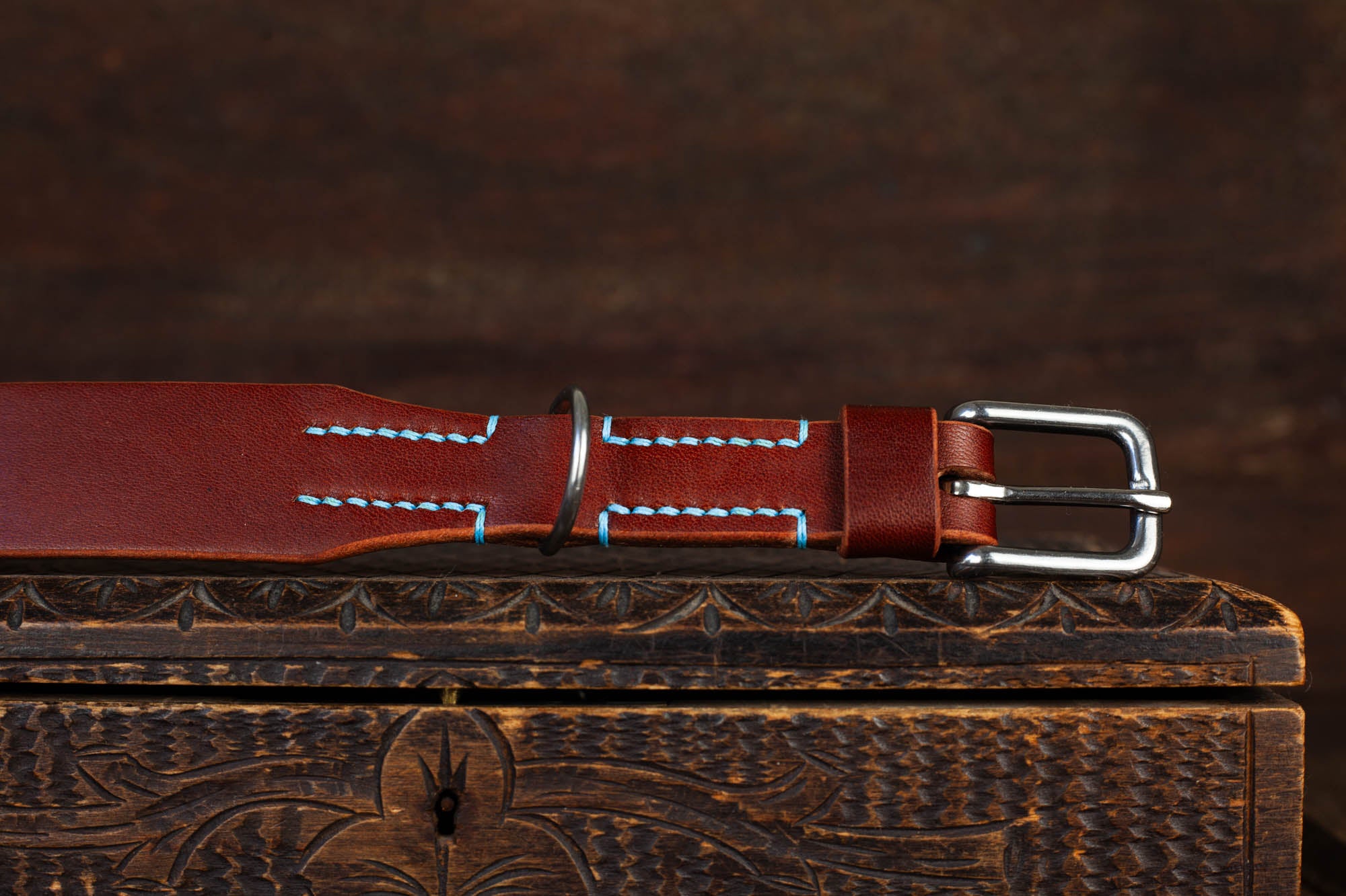 Lederhalsband Hundehalsband Marone Hellblau