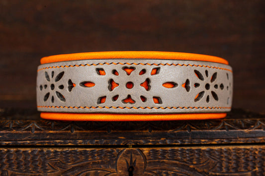 Hundehalsband Leder mit Lochmuster Orange