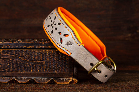 Lederhalsband Grau Orange Hundehalsband