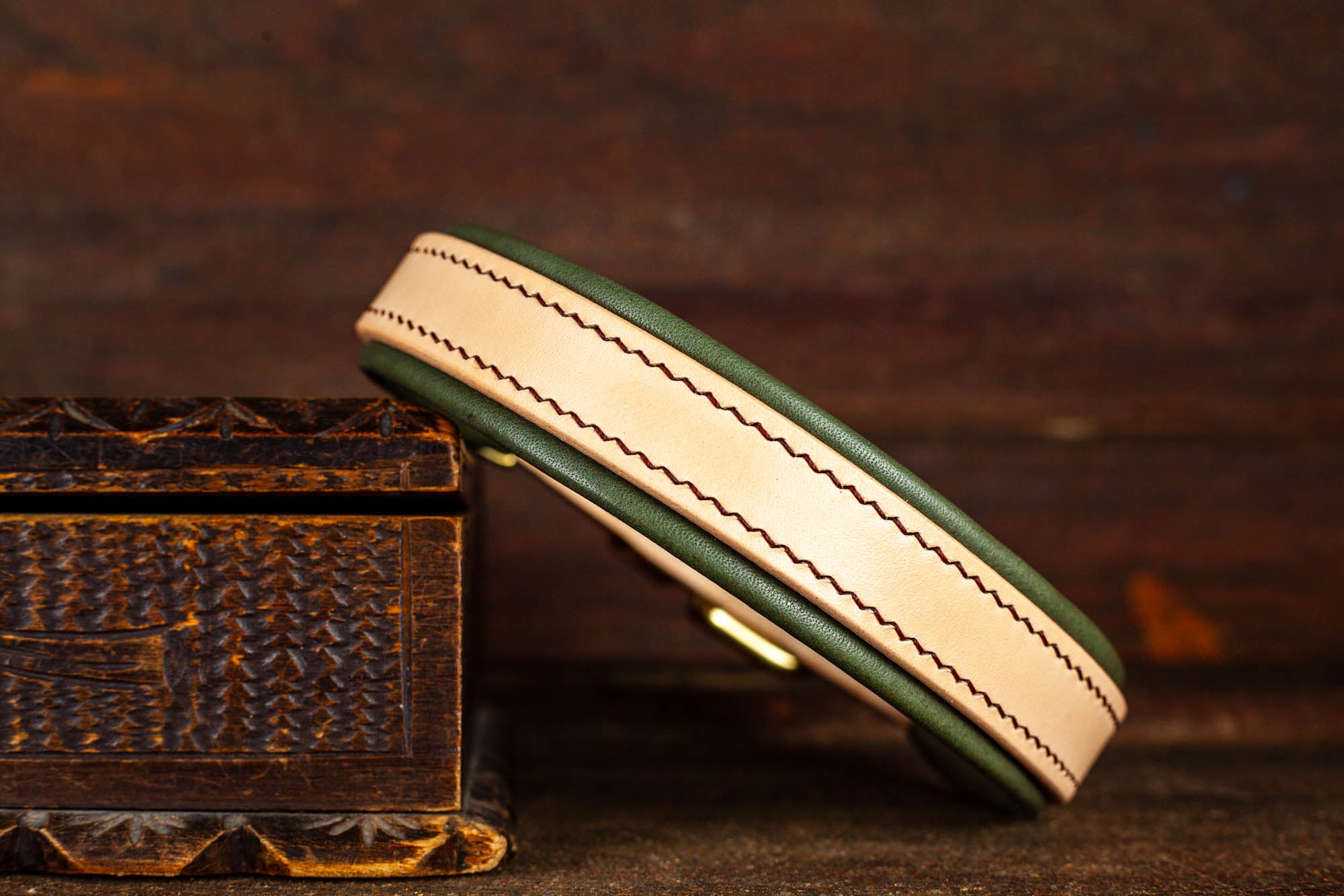 Lederhalsband Natur Olive