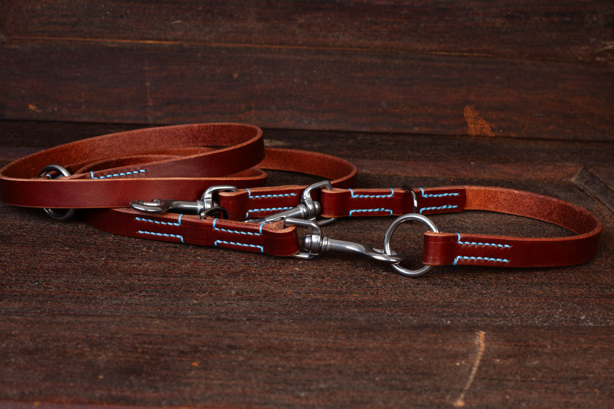 Multifunktionelle Hundeleine aus Leder Lederleine Leine verstellbar Marone Hellblau