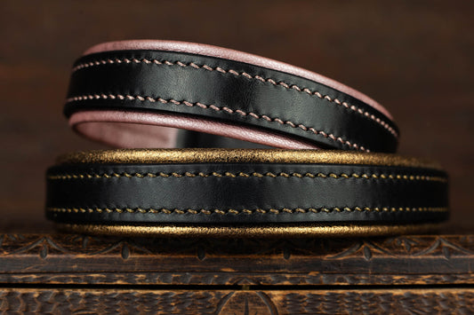 Zugstopp Halsband Schwarz Gold Rosa Leder
