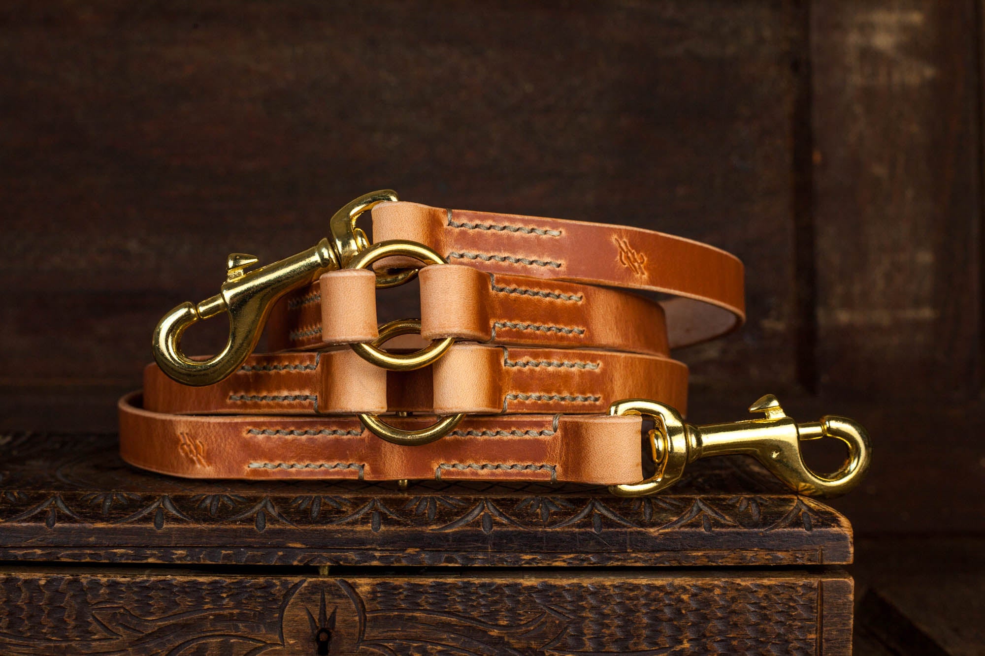 Lederleine dreifach verstellbar braun Messing Olive Leine Hundeleine aus Leder