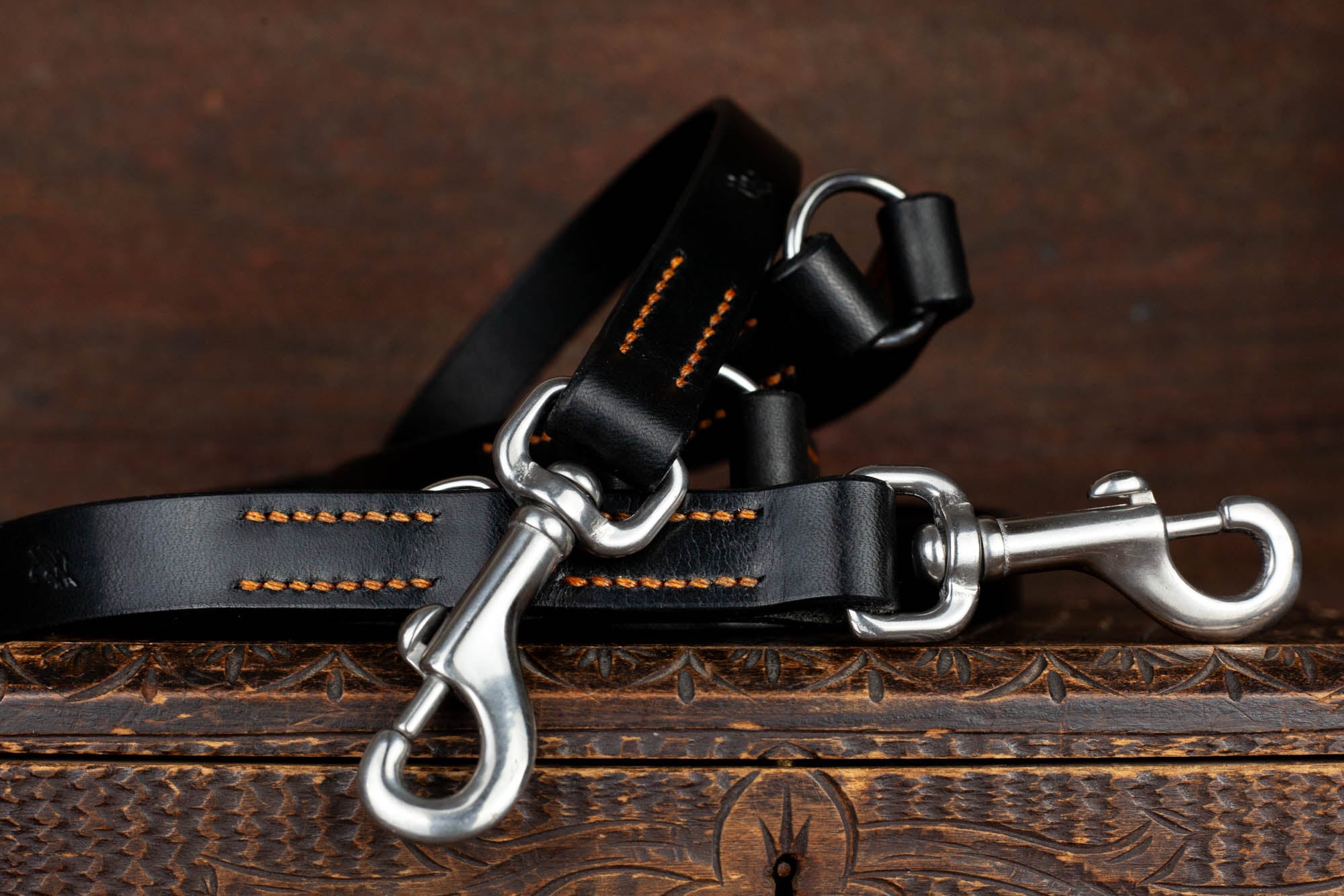 Leine Leder SChwarz orange