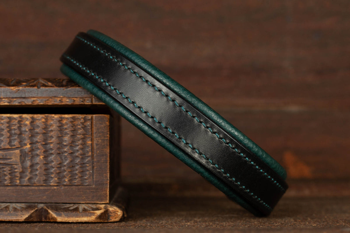 Halsband Leder SChwarz Grün