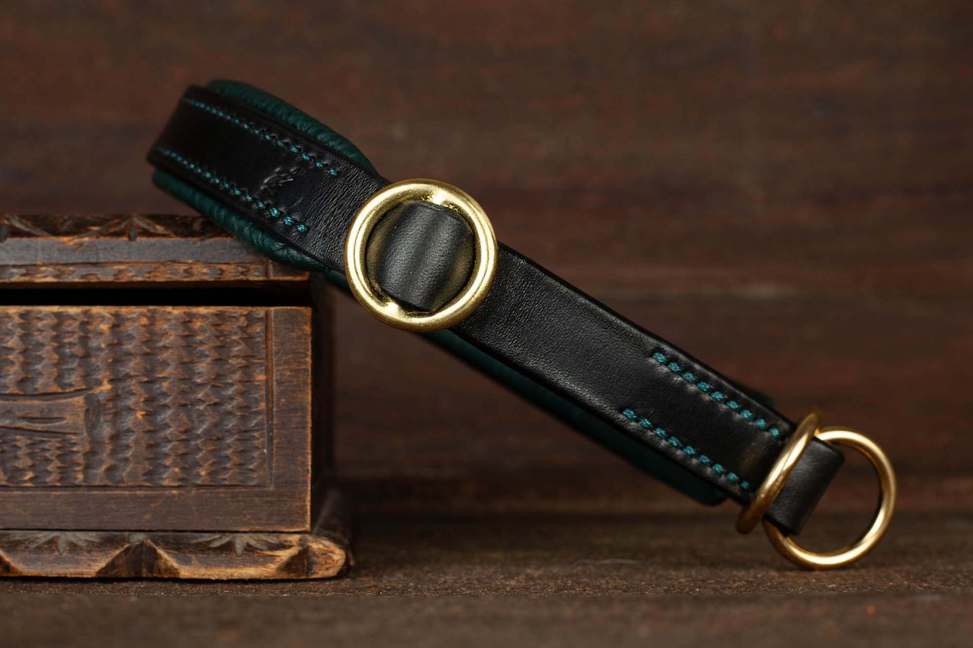 Zugstopphalsband Leder Schwarz Gold Grün
