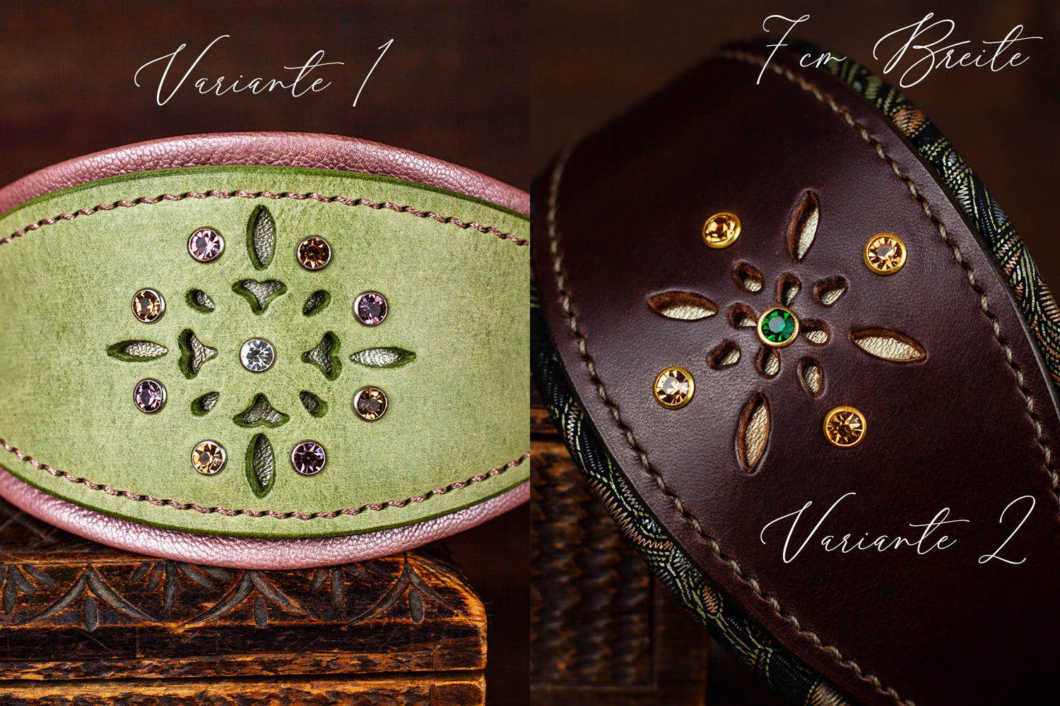 Windhundhalsband Halsband für Windhunde Galgos Whippets Windspiel aus Leder mit Lochmuster und Strassnieten breit Strass