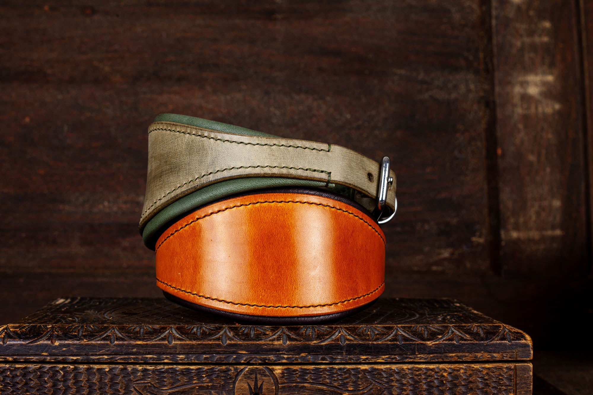 Windhundhalsband Halsband für Windhund Galgo Whippet Windspiel aus Leder Grün Olivgrün Khaki