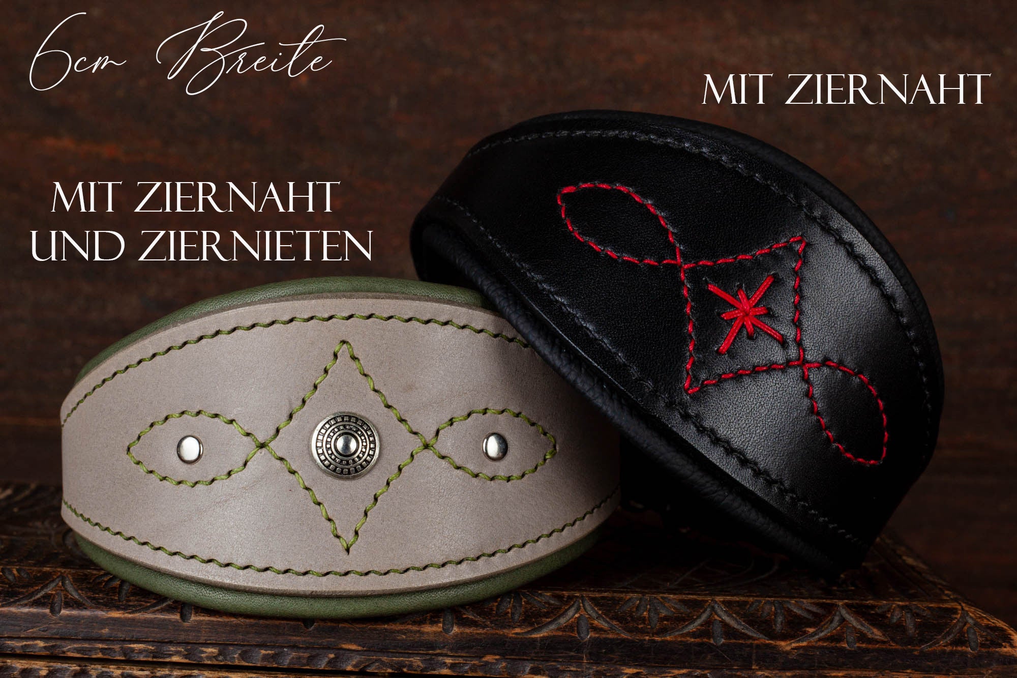 Windhundhalsband Leder Ziernaht 6cm breit