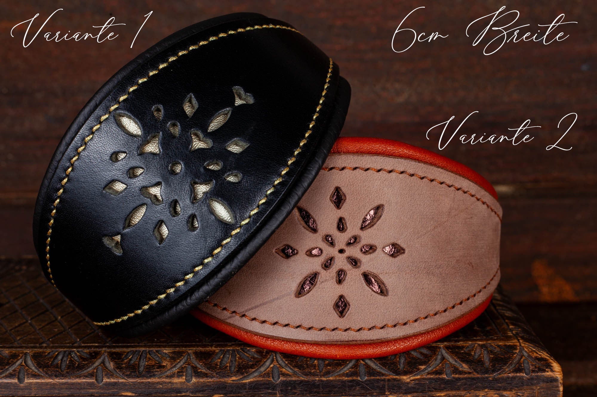 Windhundhalsband Leder mit Lochmuster 6cm