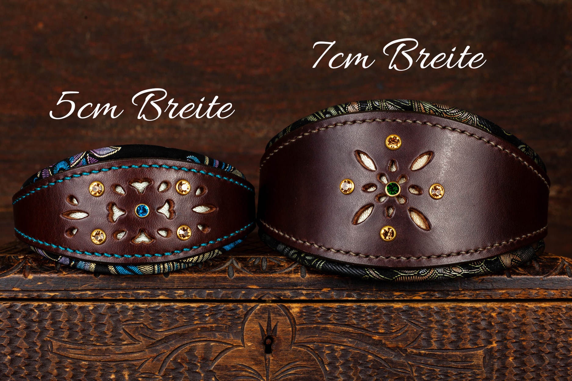 Windhundhalsband Halsband für Windhunde Galgos Whippets Windspiel aus Leder mit Lochmuster und Strassnieten 5cm 7cm breit