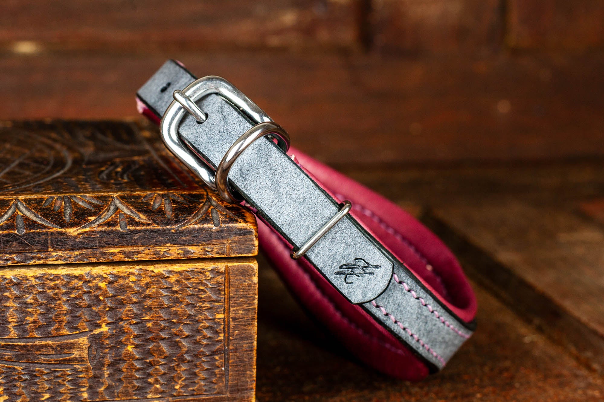 Windhundhalsband Leder Grau Malve Edelstahl