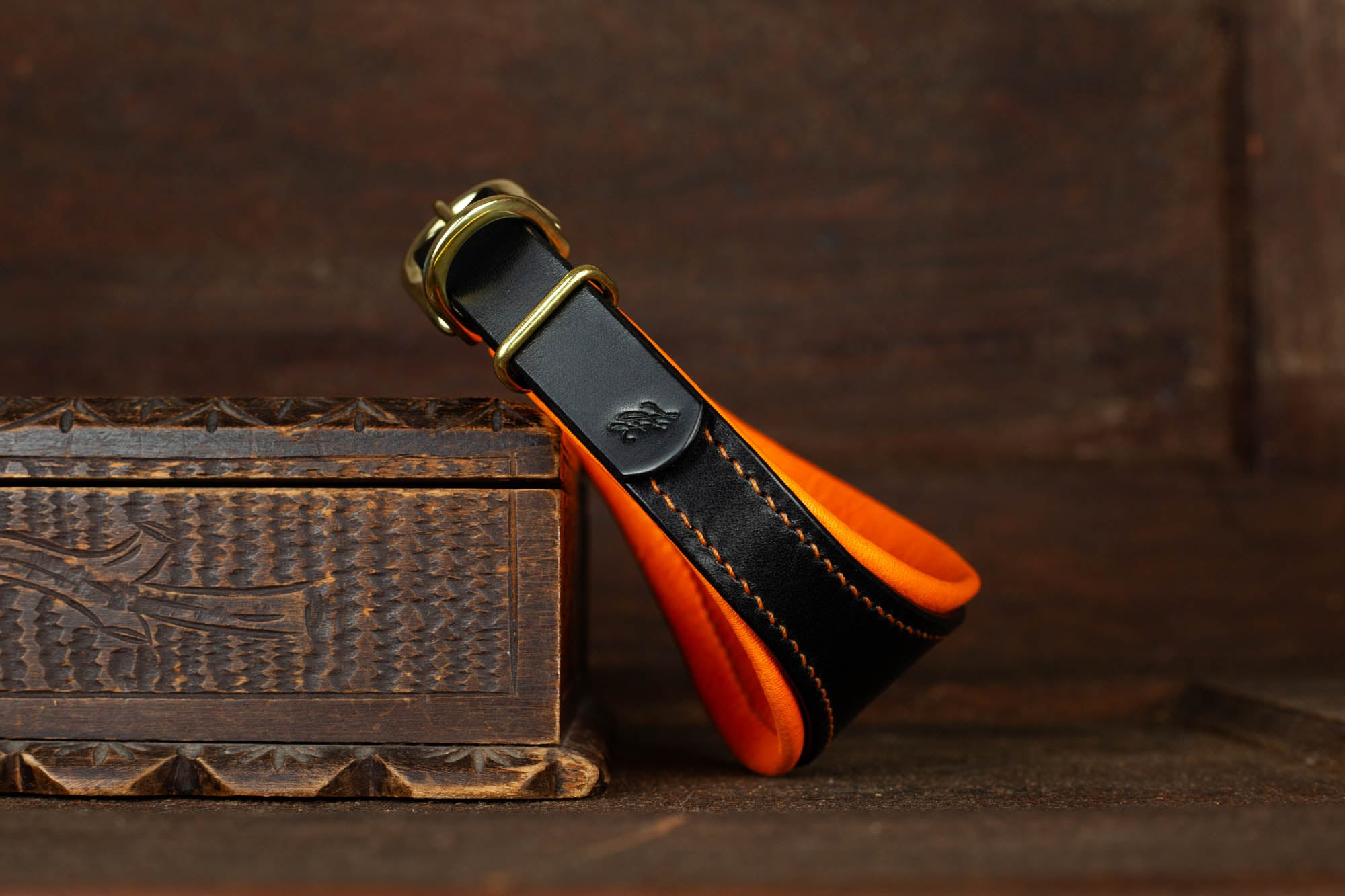 Windhundhalsband Leder Schwarz Orange