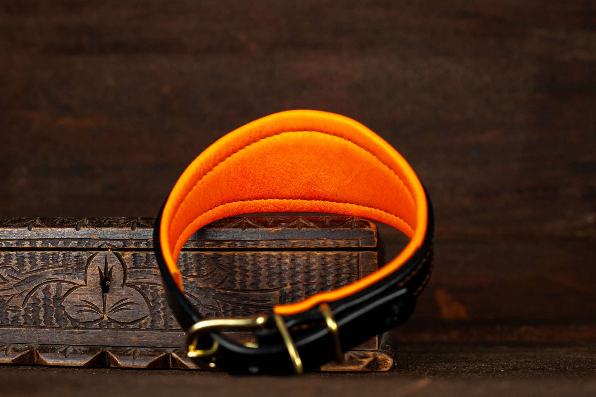WIndhundhalsband Leder orange 