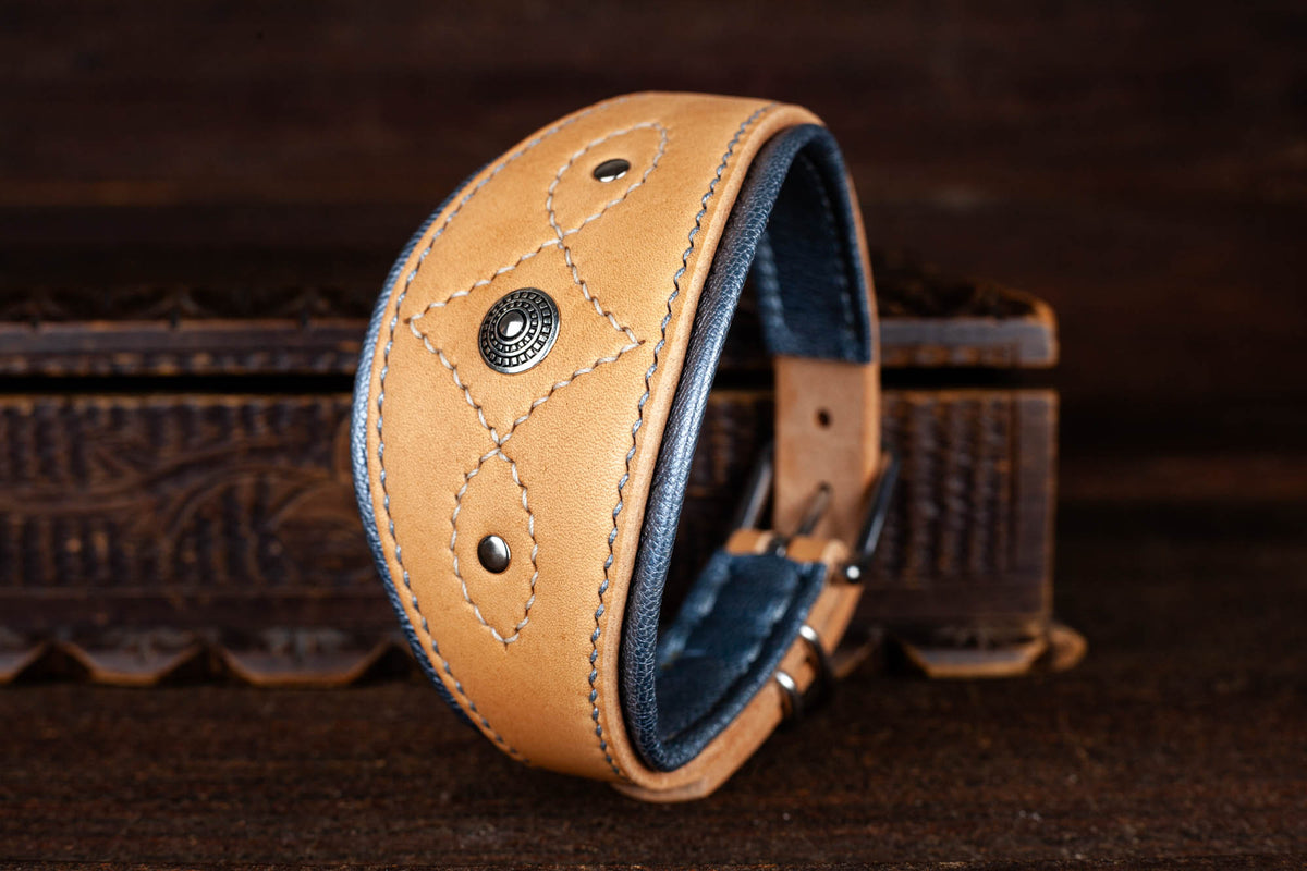 Halsband Leder blau natur