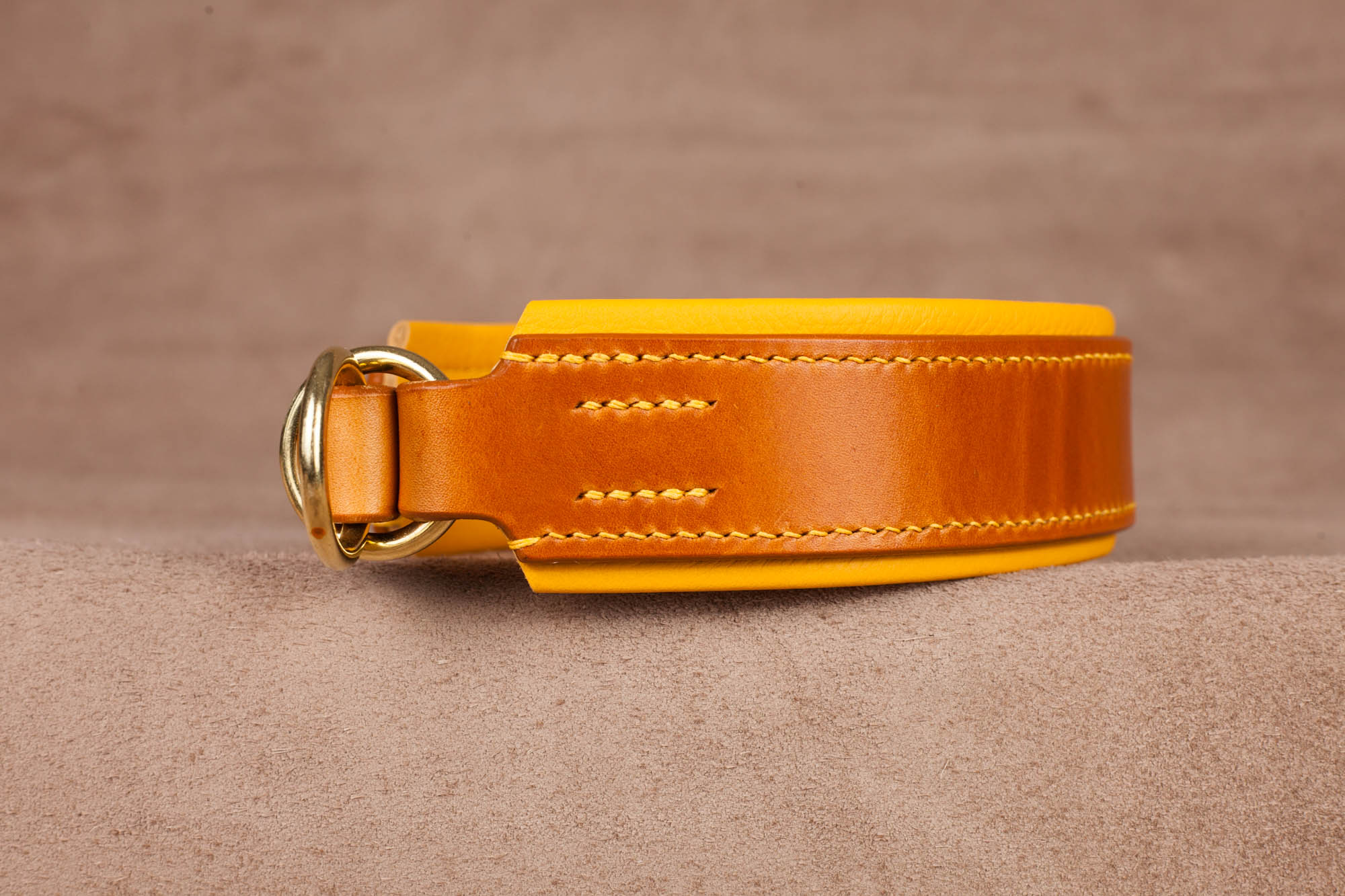 Zugstopp Halsband Zughstopphalsband Leder Cognac Gelb