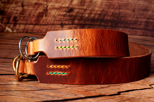 Halsband Hundehalsband Zugstopphalsband aus Leder handgenäht mit Leinengarn Lin Cable 