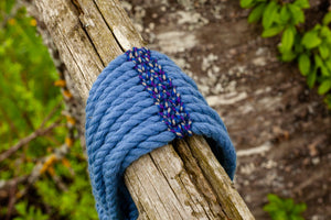 blaues Hundehalsband aus weicher Baumwolle und Leder